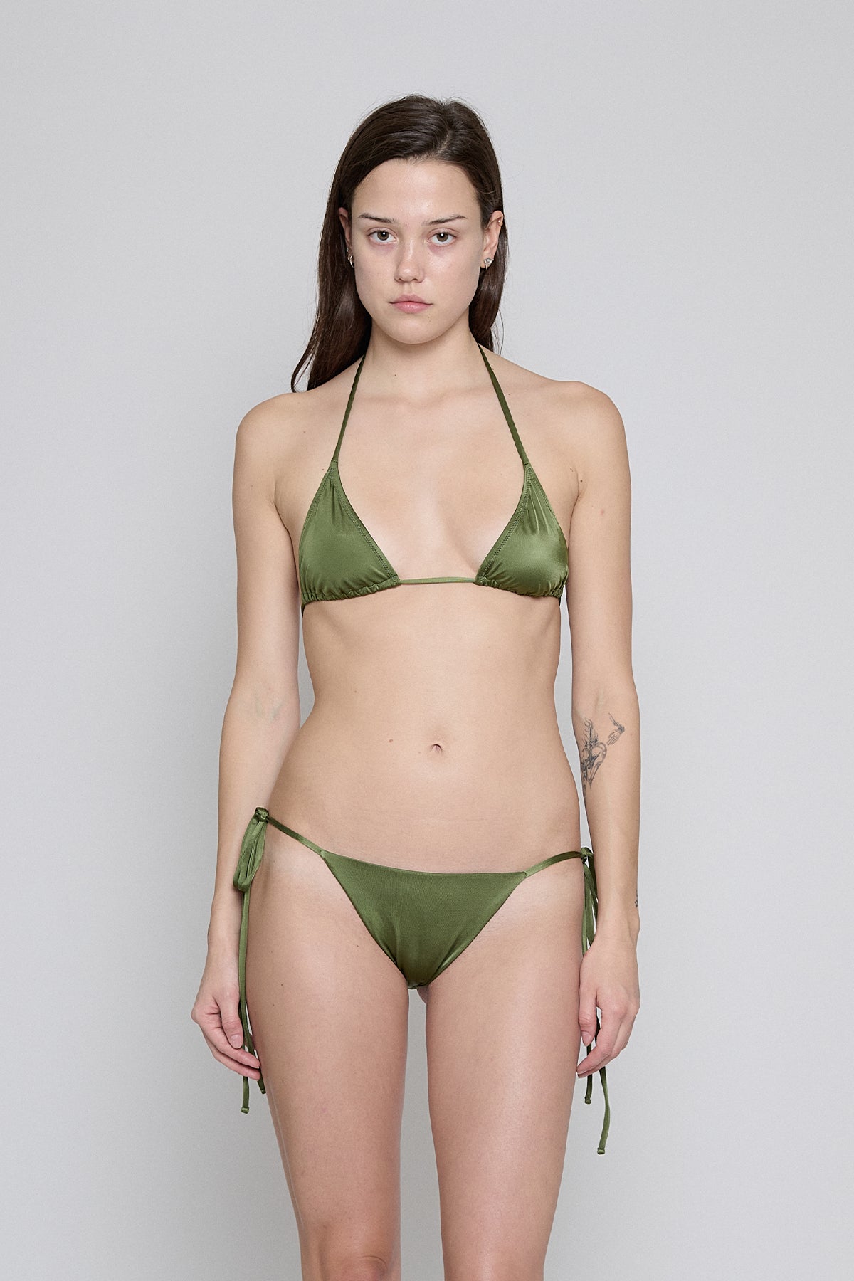 Olive Shiny Lycra Triangle Bikini Top