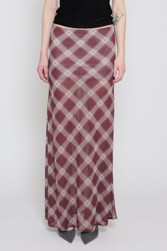 Mauve Plaid Paneled Maxi Skirt