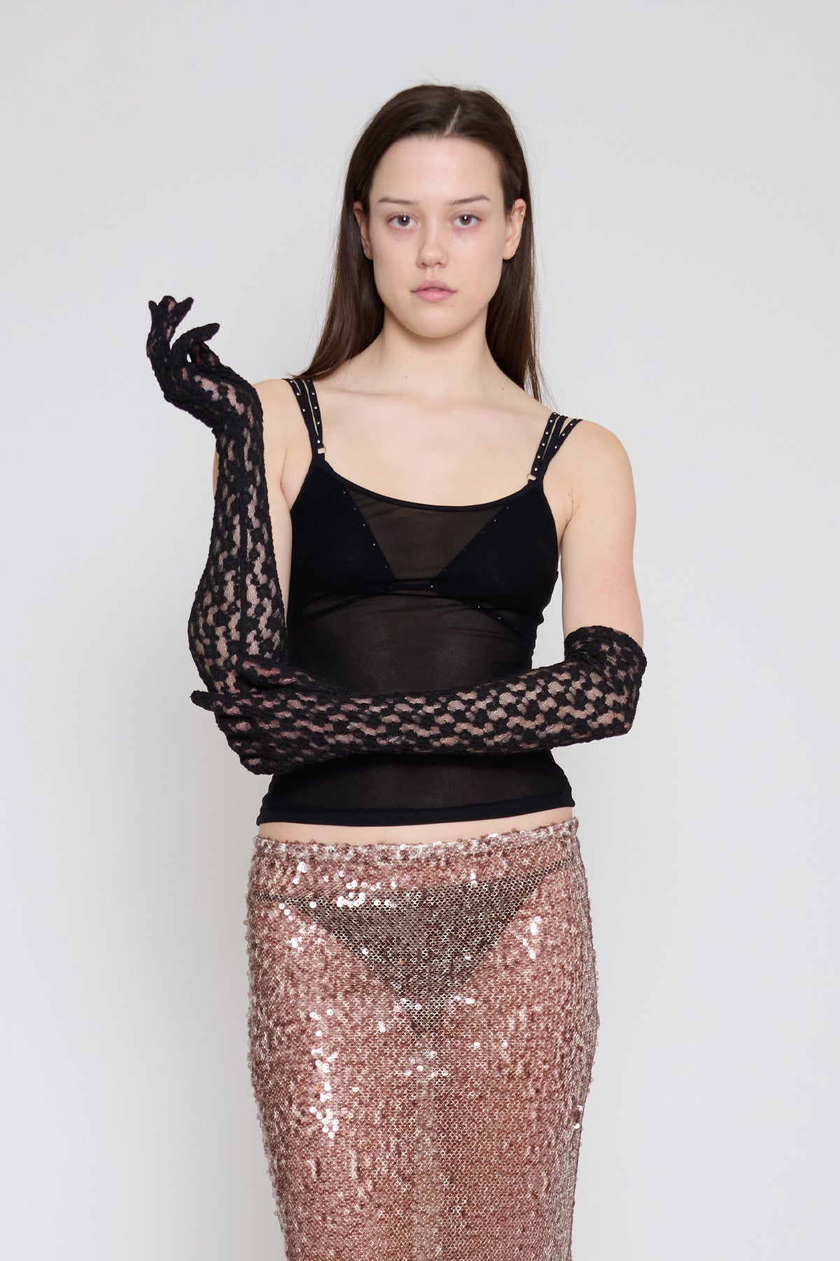 Black Stretch Lace Gloves