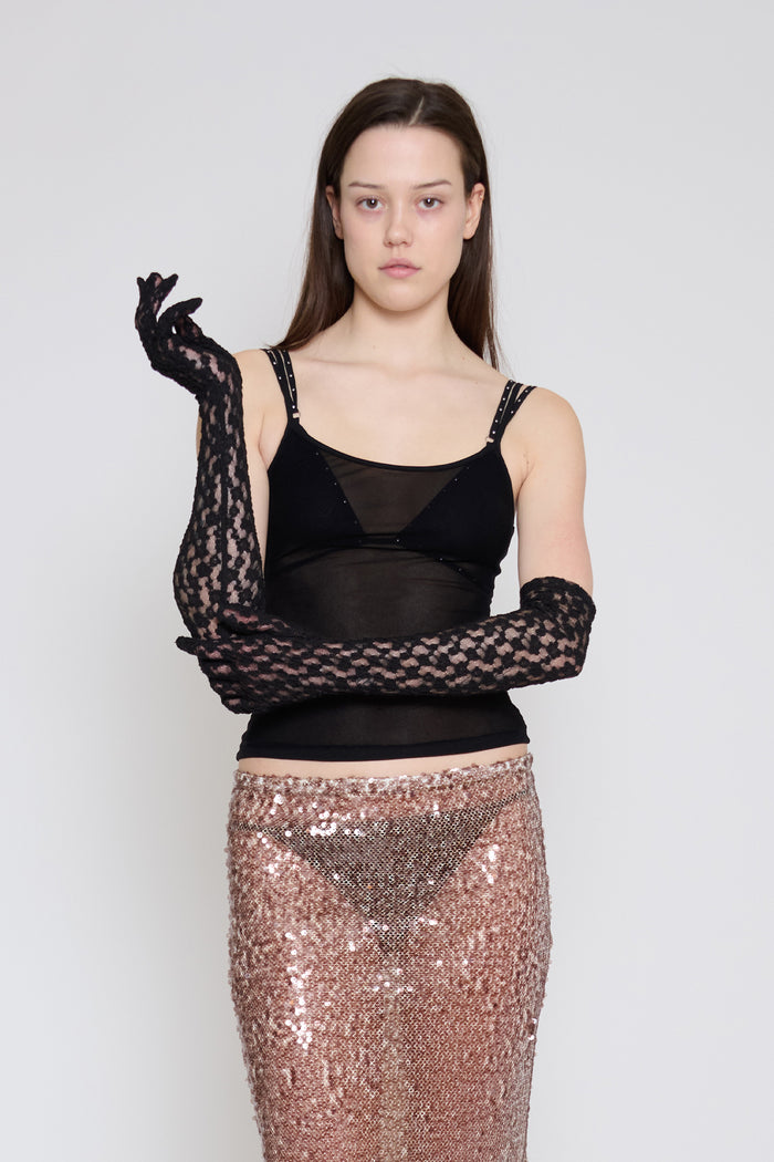 Black Stretch Lace Gloves