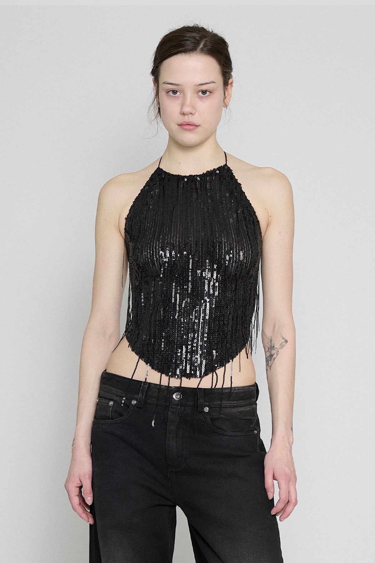 Black Sequin Halter Top