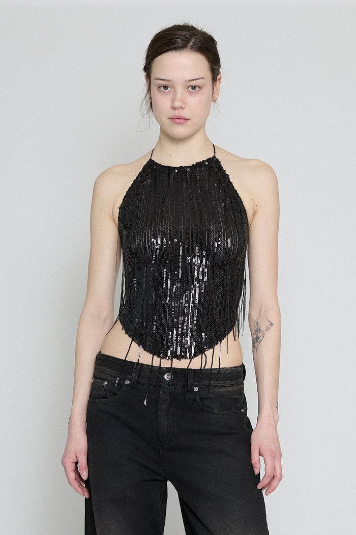 Black Sequin Halter Top