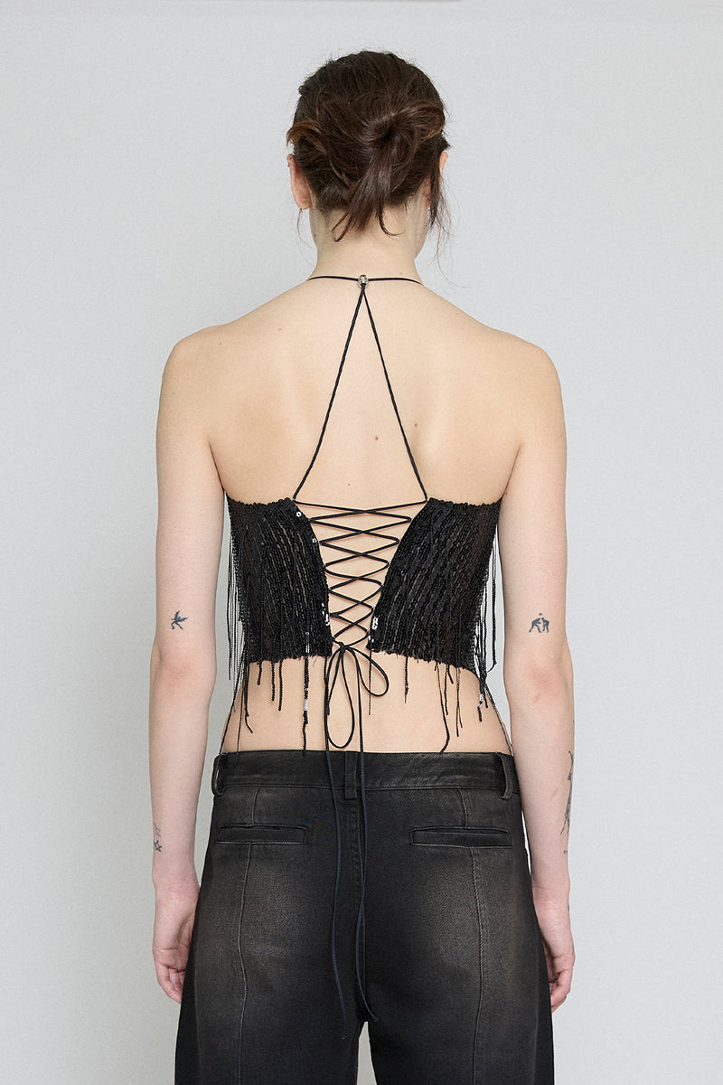 Black Sequin Halter Top