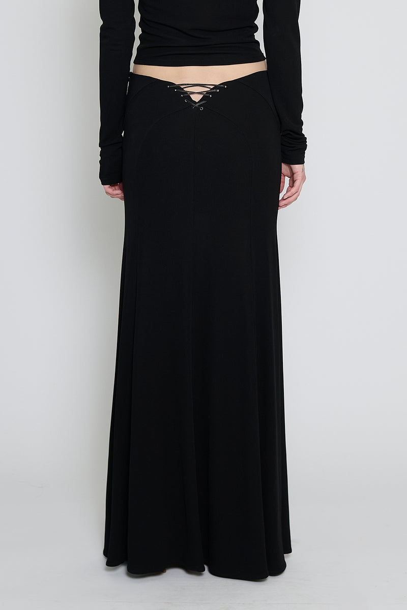 Black Lace-Up Paneled Maxi Skirt