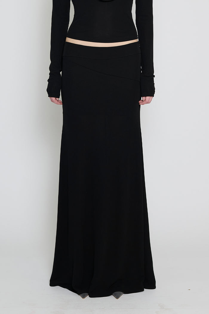 Black Lace-Up Paneled Maxi Skirt