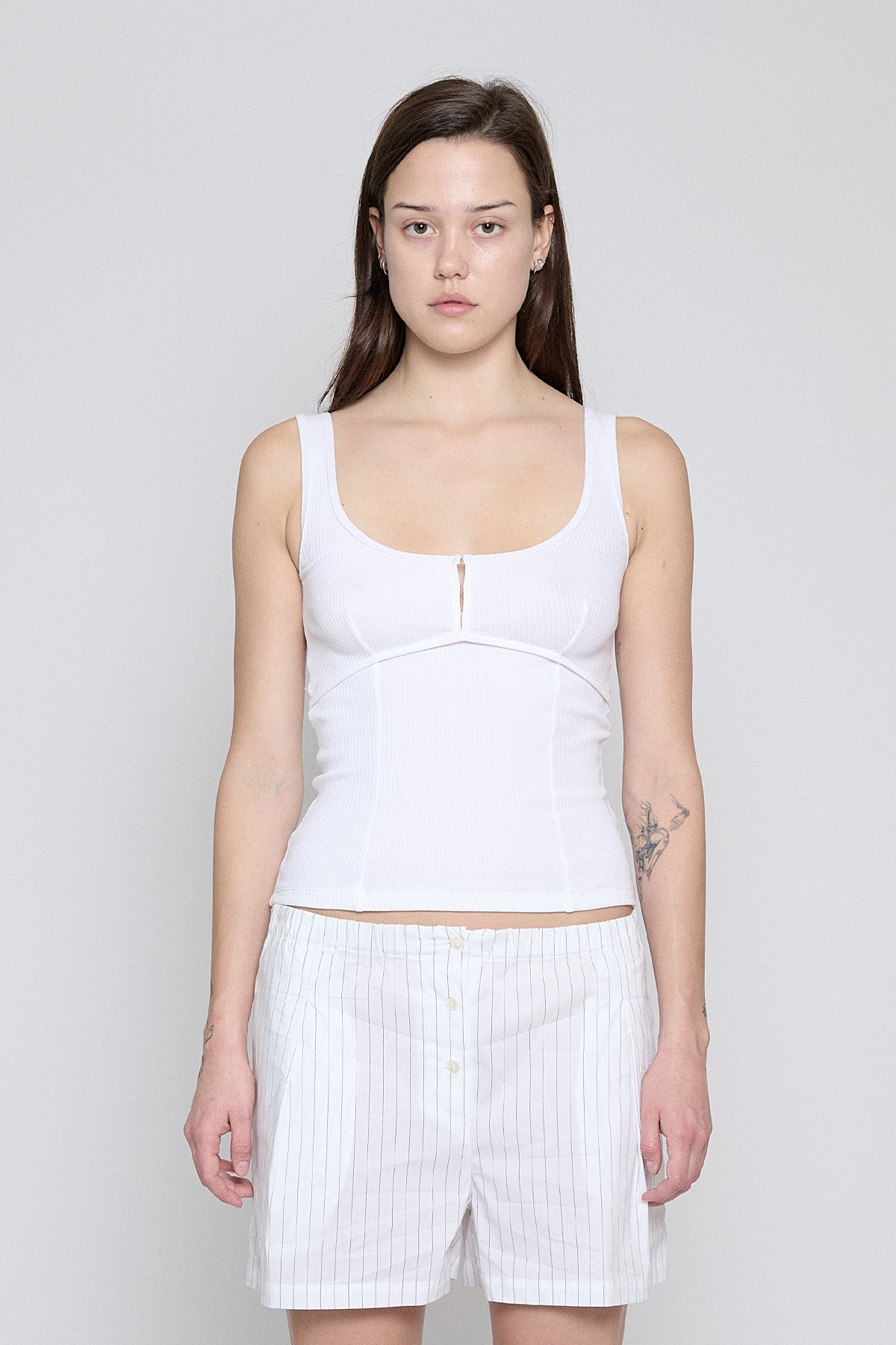 White Ribbed Squareneck Tank