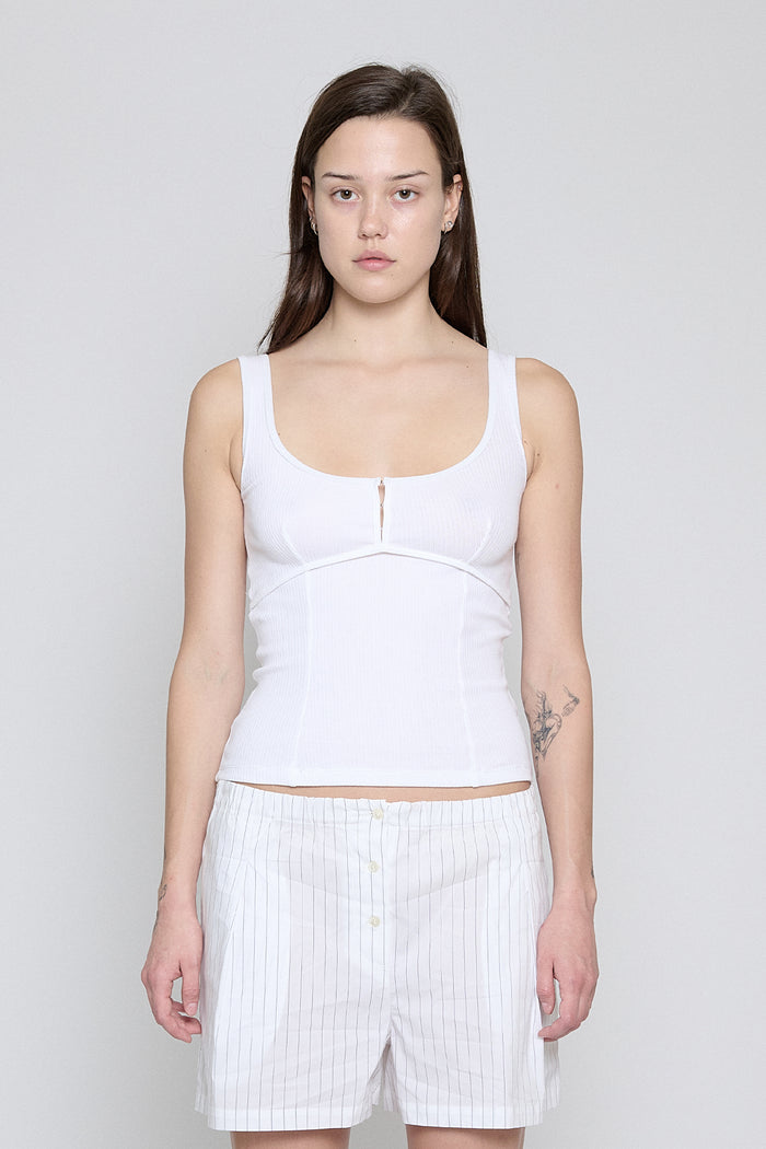 White Ribbed Squareneck Tank