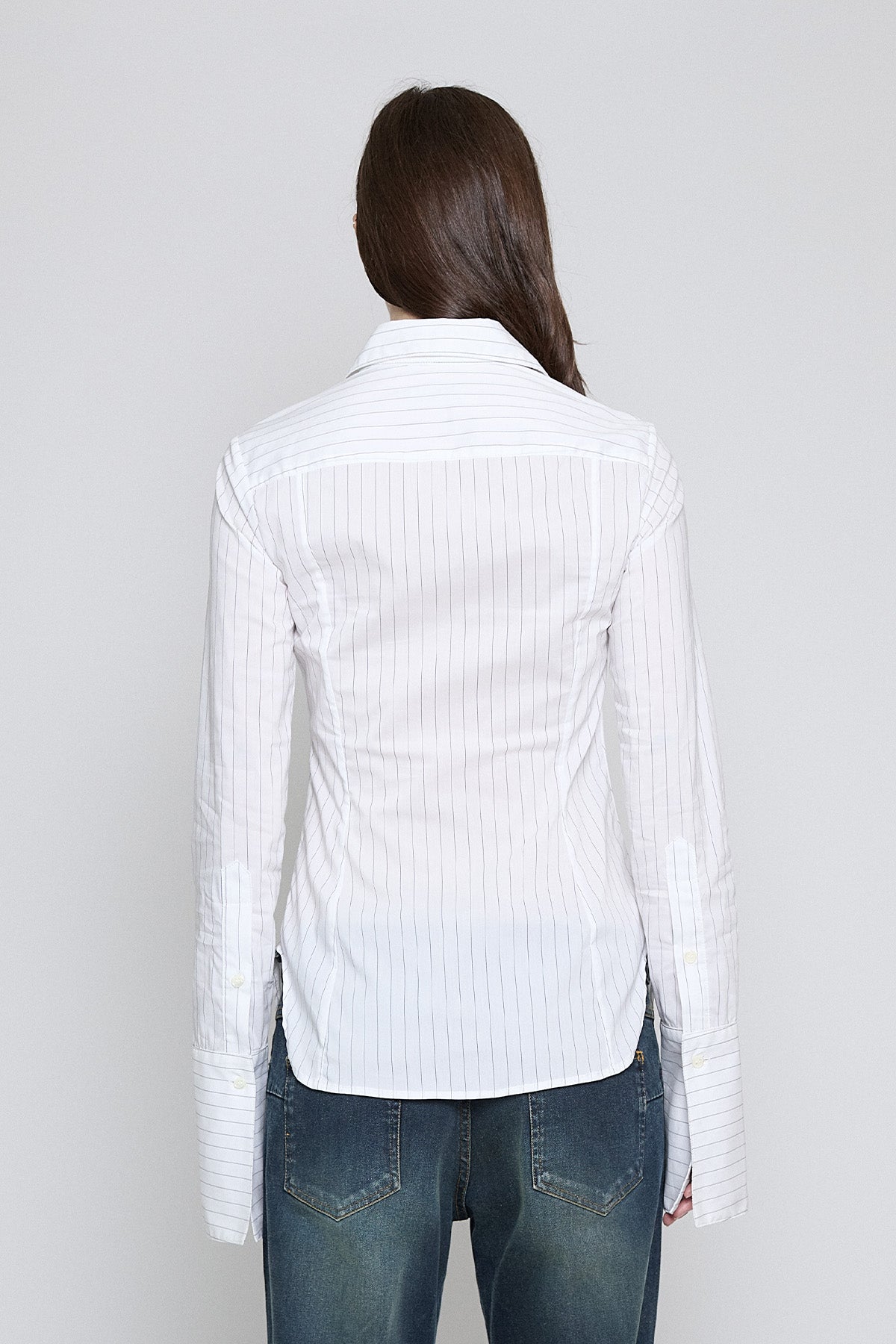 White Pinstripe Fitted Button Down - Pre Order