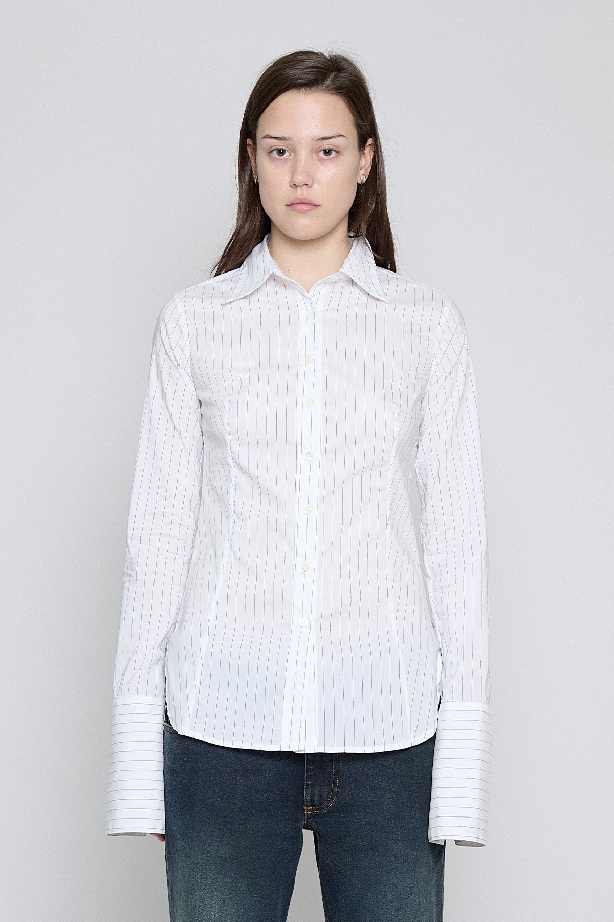 White Pinstripe Fitted Button Down - Pre Order