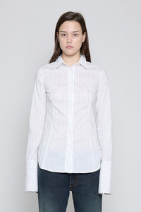 White Pinstripe Fitted Button Down - Pre Order