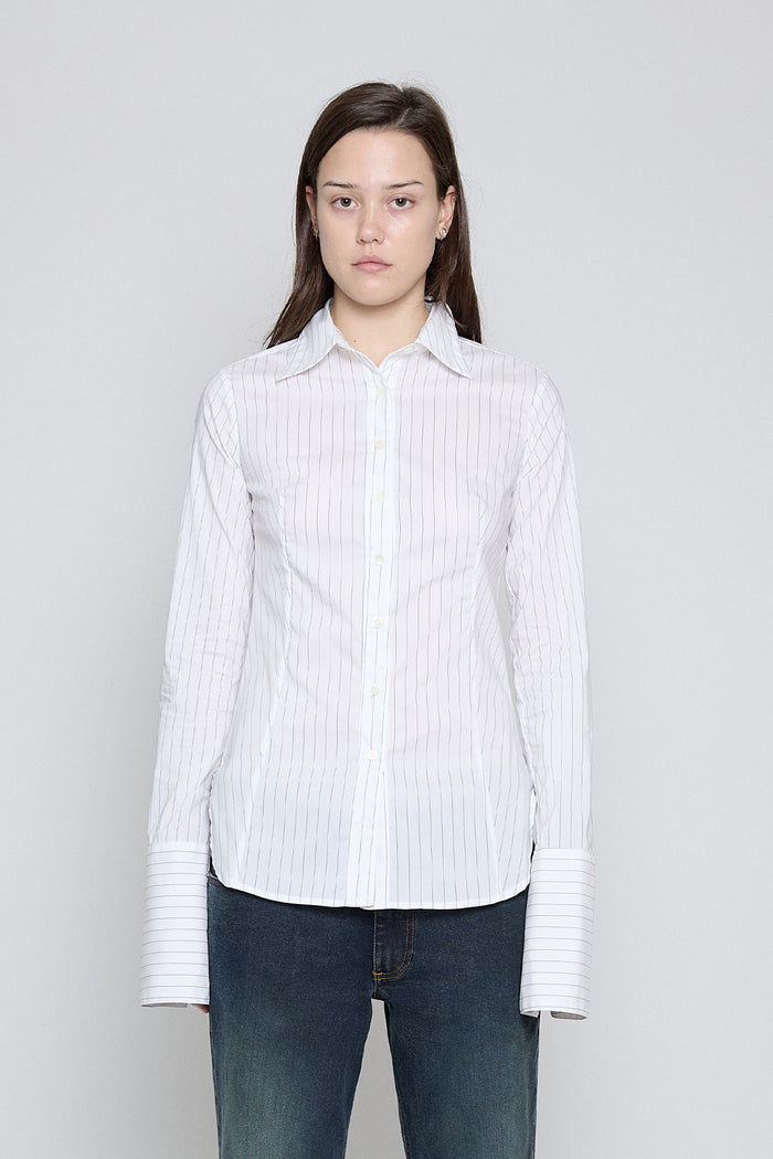 White Pinstripe Fitted Button Down