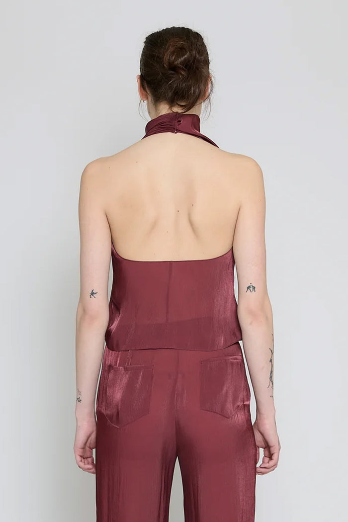 Wine Low Back Halter Top