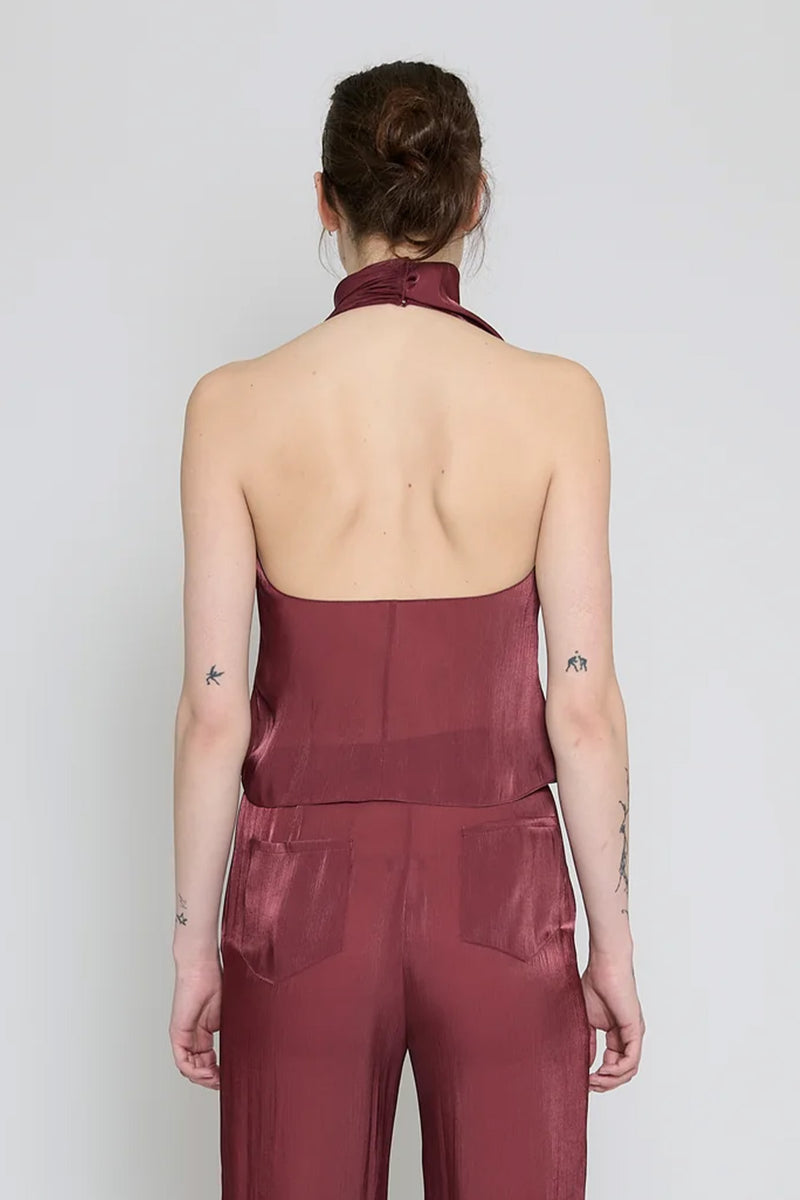 Wine Low Back Halter Top