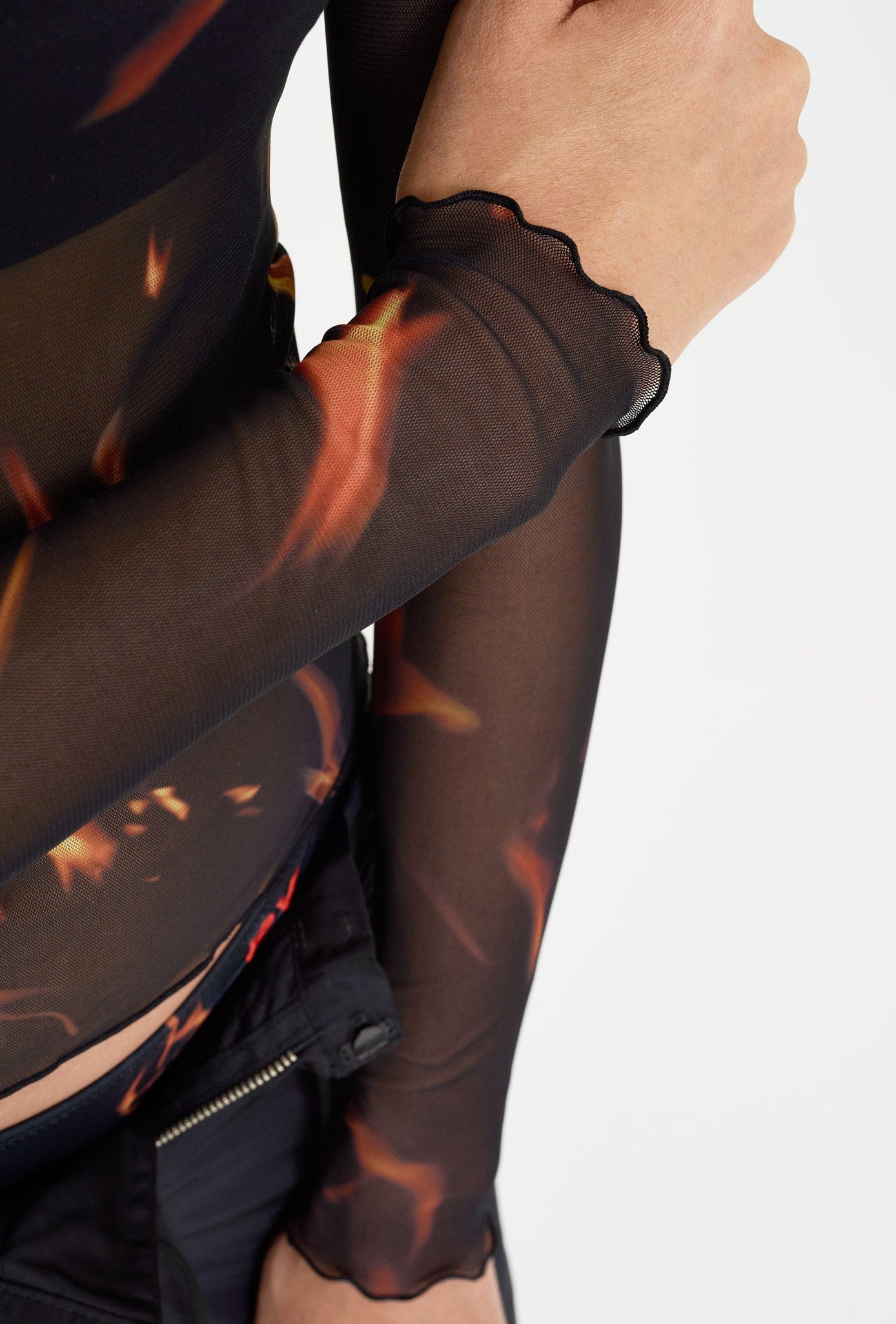 Flame Long Sleeve Mesh Top