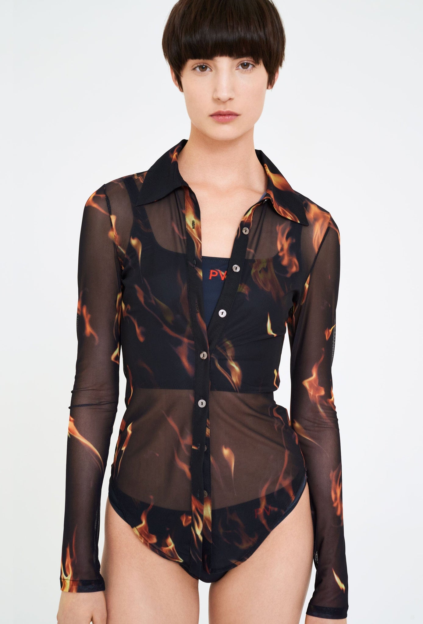 Flame Button Down Mesh Top