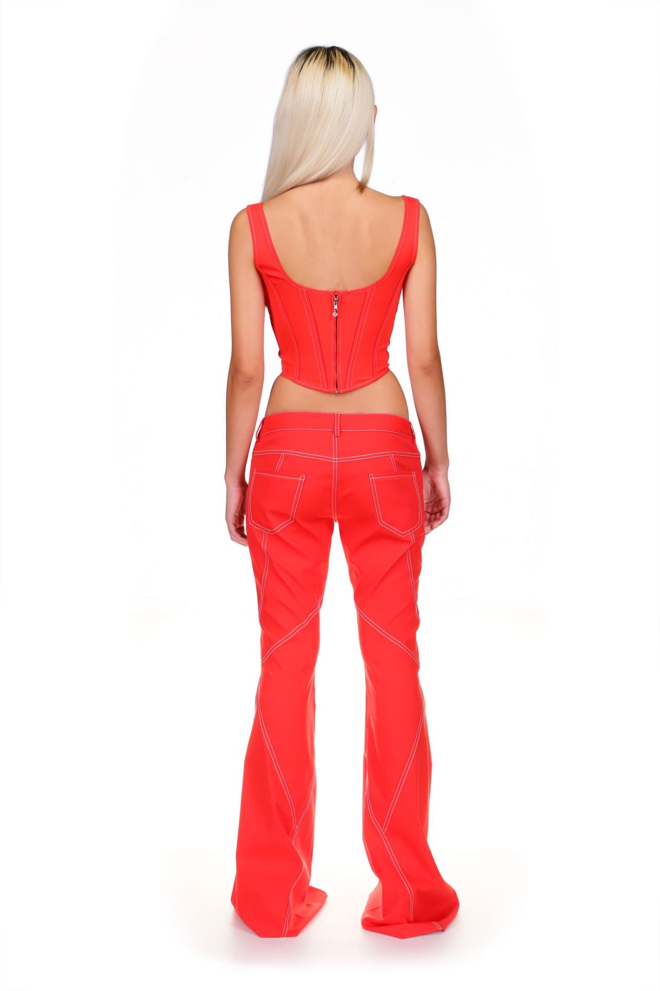 Chili Red Lace Up Flared Pants