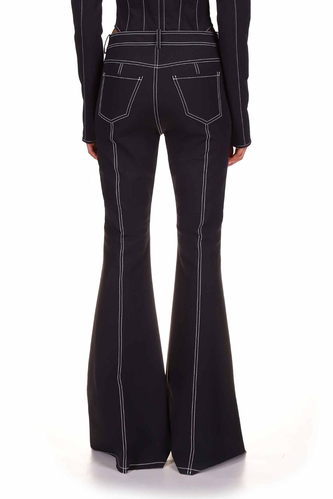 Black Contrast Stitch Flared Suit Pants