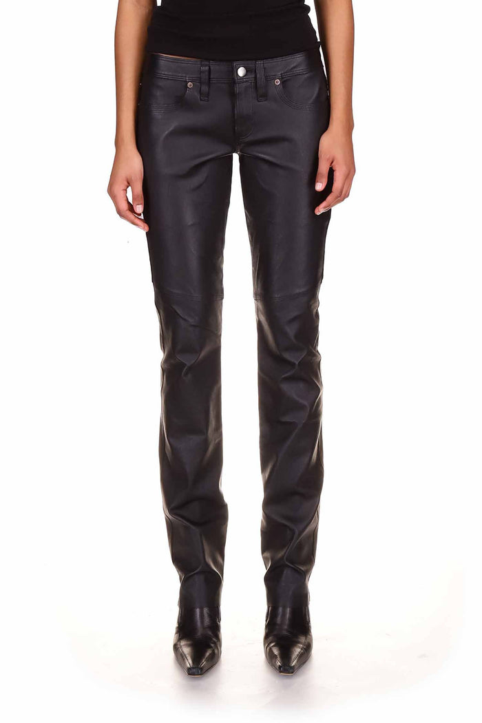 Black Leather Straight Low Rise Pant