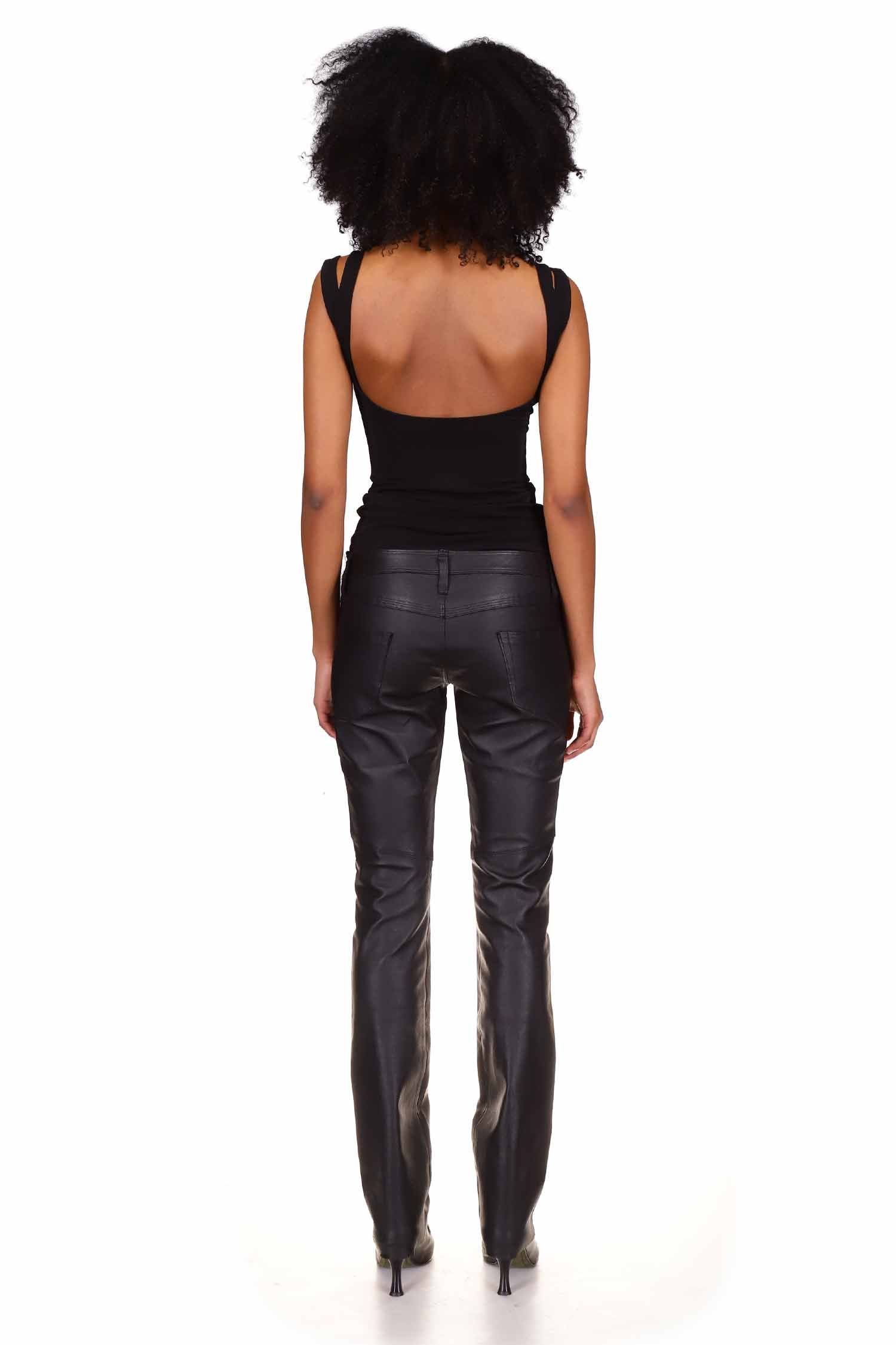 Black Low Rise Leather Pant