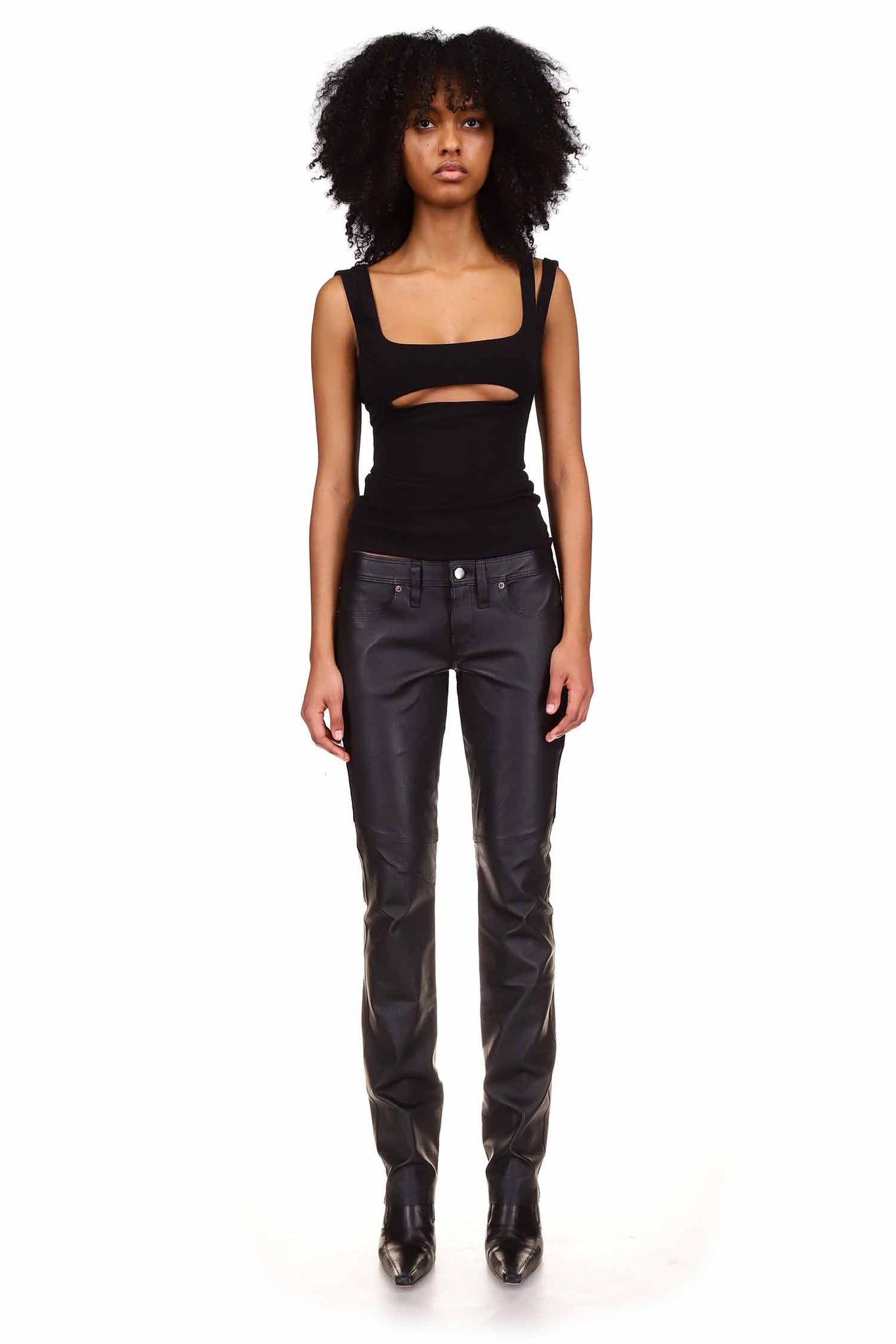 Black Leather Straight Low Rise Pant