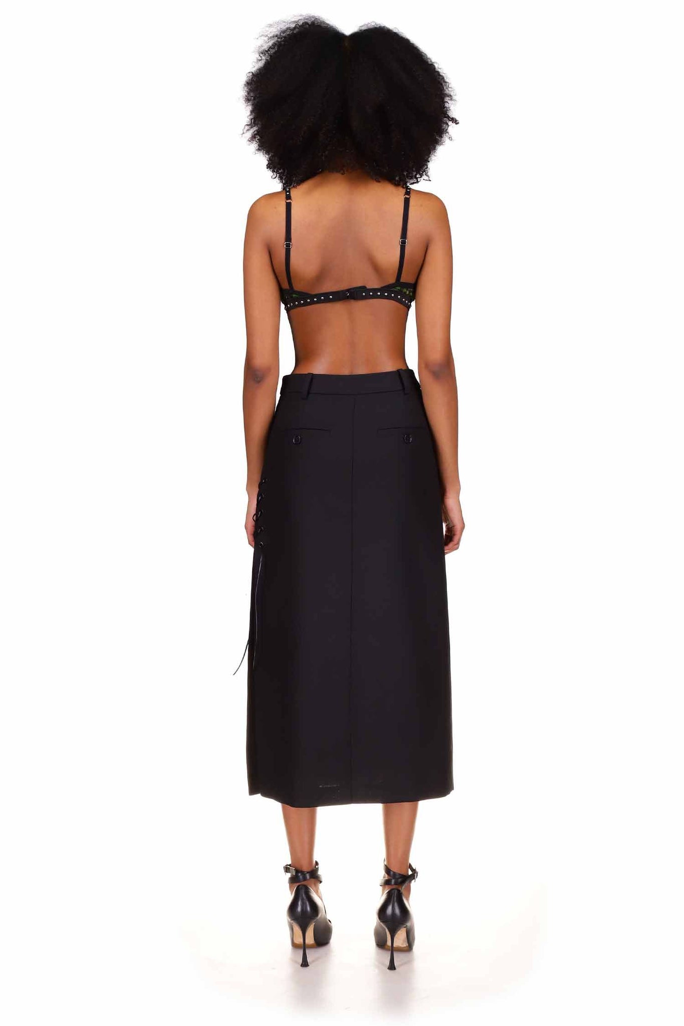 Black Wool Tailored Midi Skirt