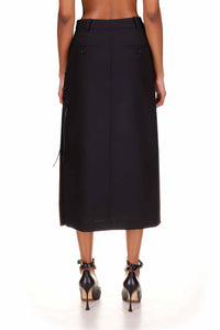 Black Wool Tailored Midi Skirt