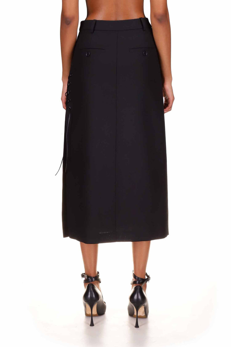 Black Wool Tailored Midi Skirt