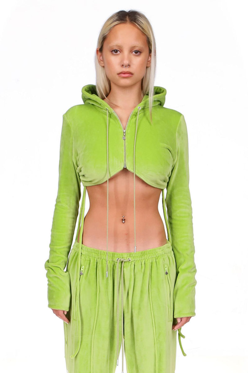 Wasabi Green Velour Cropped Zip Up Hoodie 