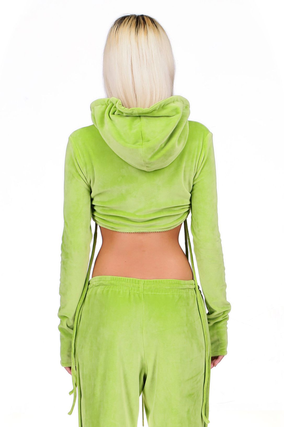 Wasabi Green Velour Cropped Zip Up Hoodie 