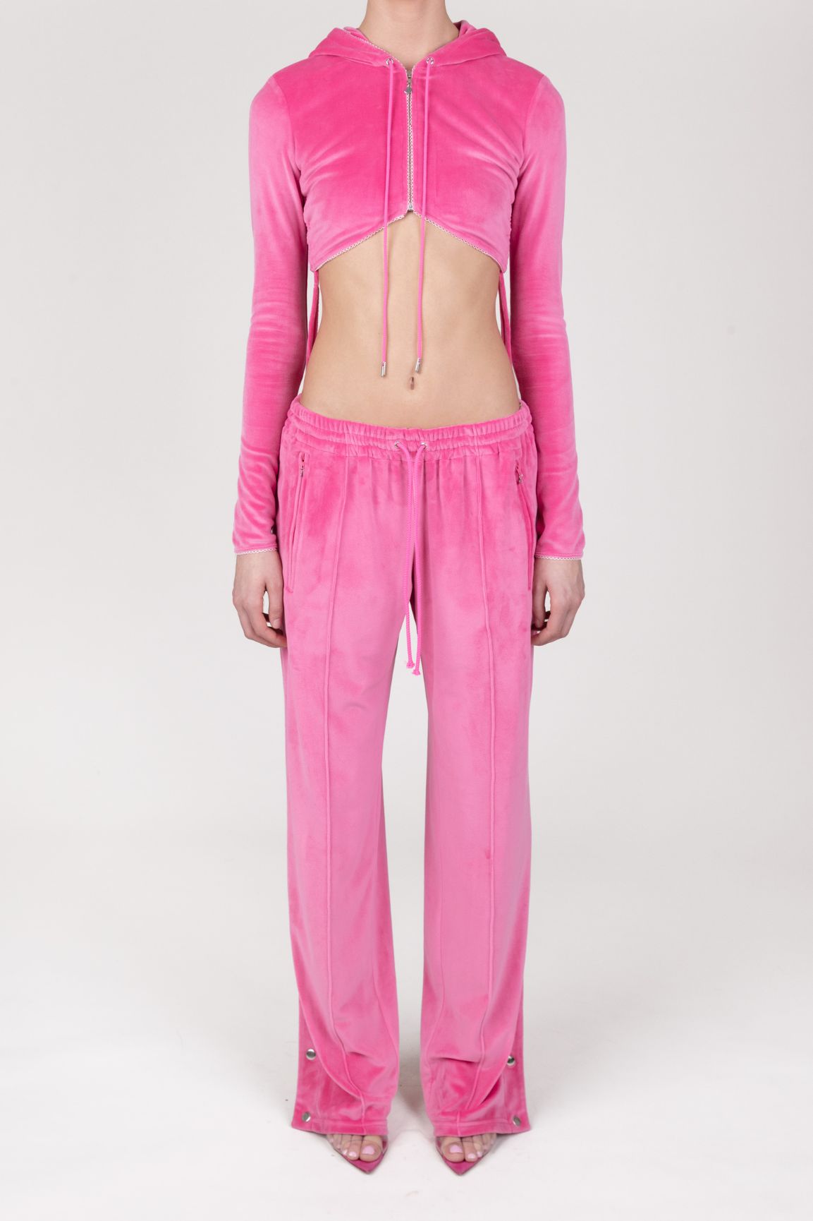 Hot Pink Cropped Zip Up Velour Hoodie