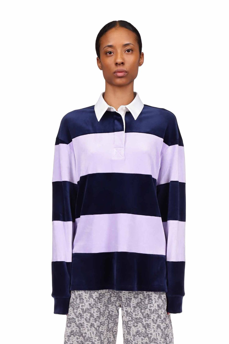 Lilac Navy Stripes Velour Rugby Shirt