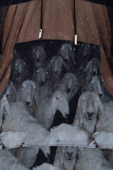 Midnight Lambs Printed Mesh Fitted Hoodie