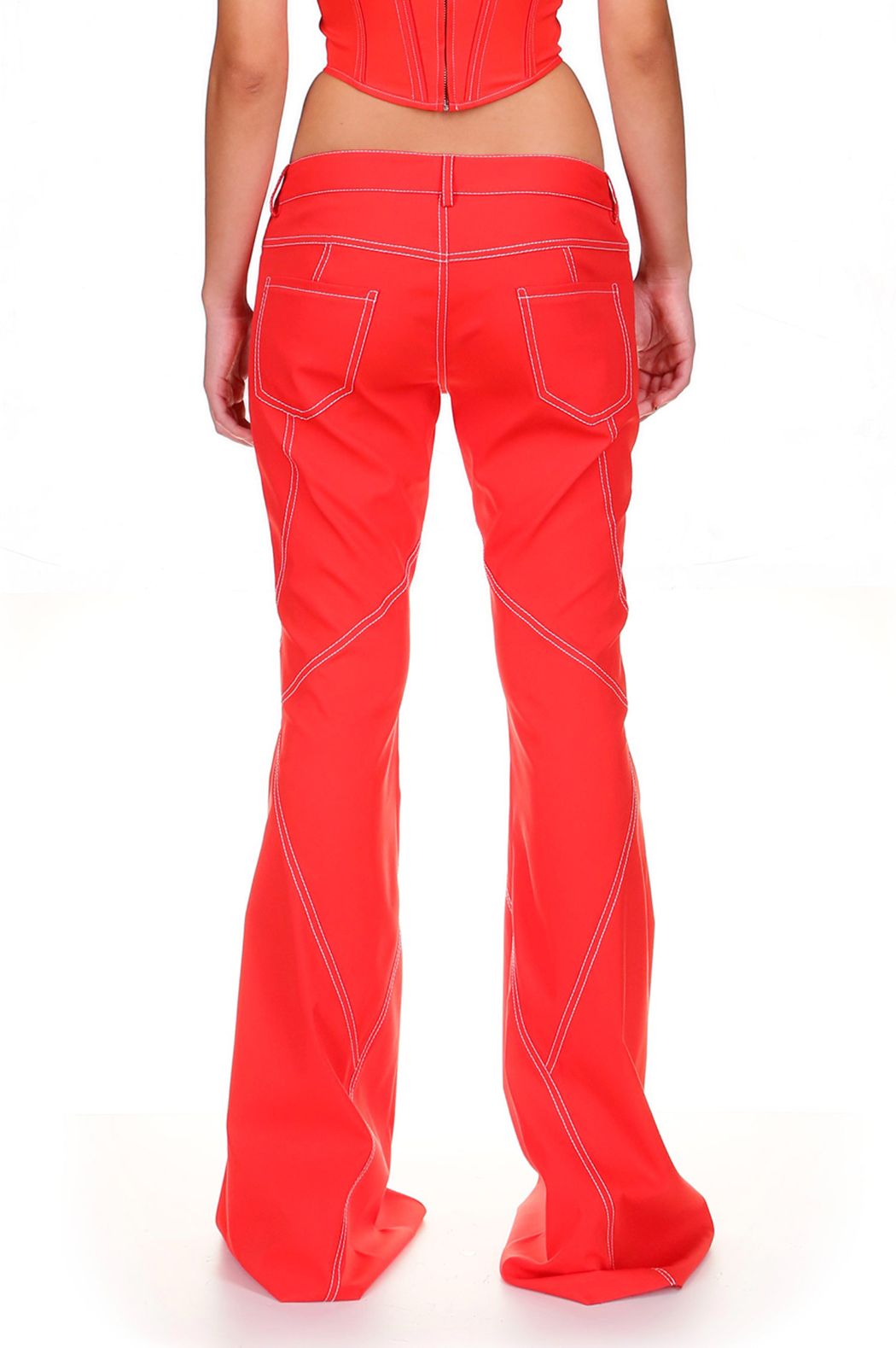 Red Lace Up Pants, Low-Rise Wide Leg pants