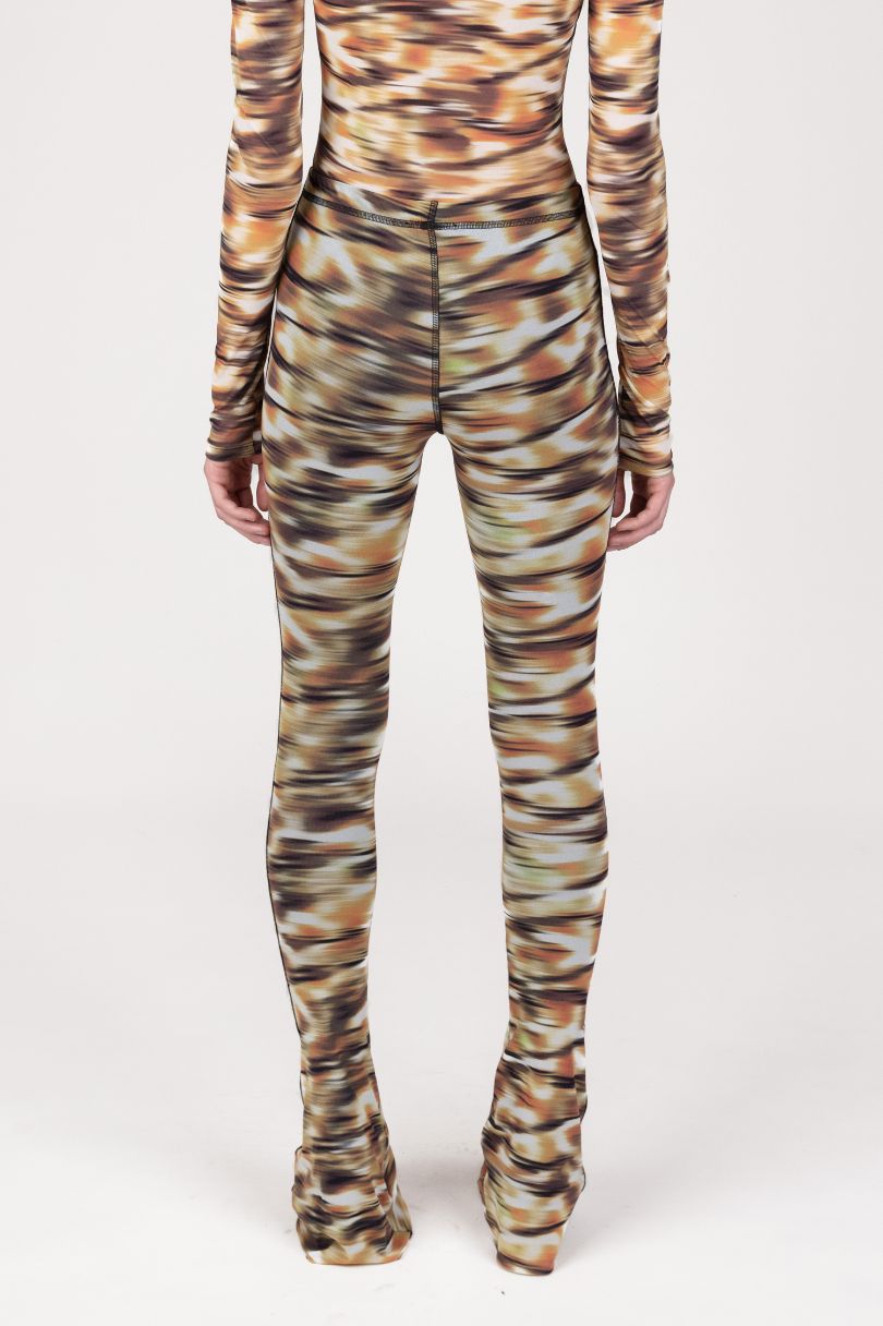Savanna Printed Mesh Fitted Flare Pants