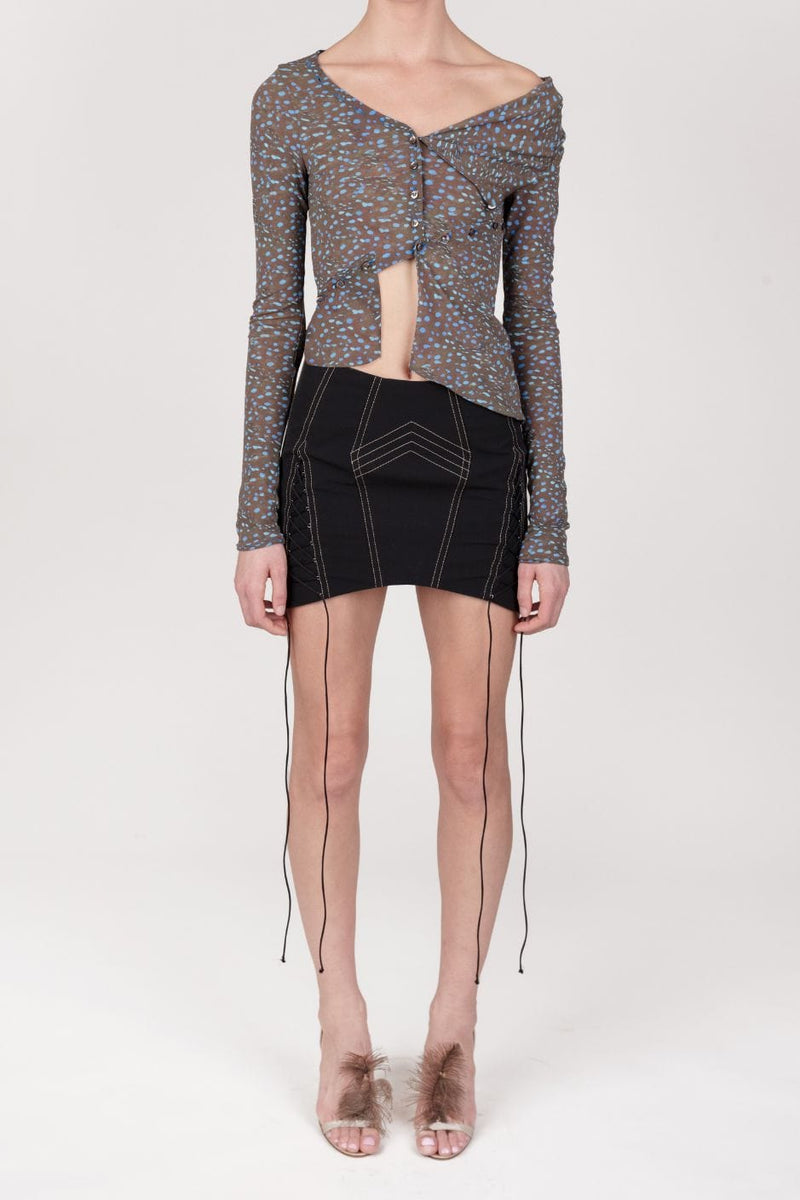 Stingray Printed Mesh Asymmetrical Cardigan