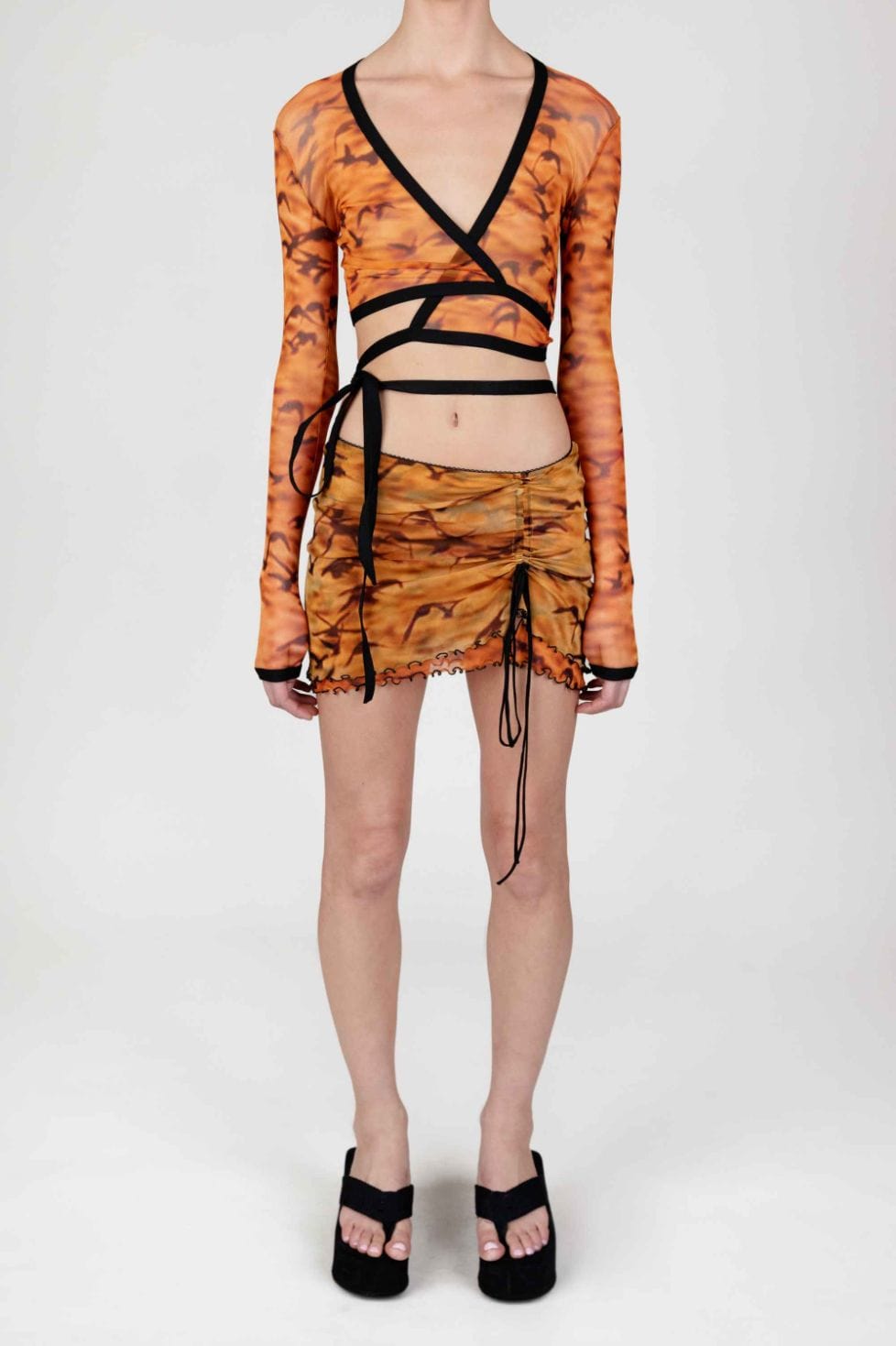 Sunset Sparrows Printed Mesh Wrap Around Top