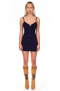 Navy U-Ring Double Strap Fitted Mini Dress