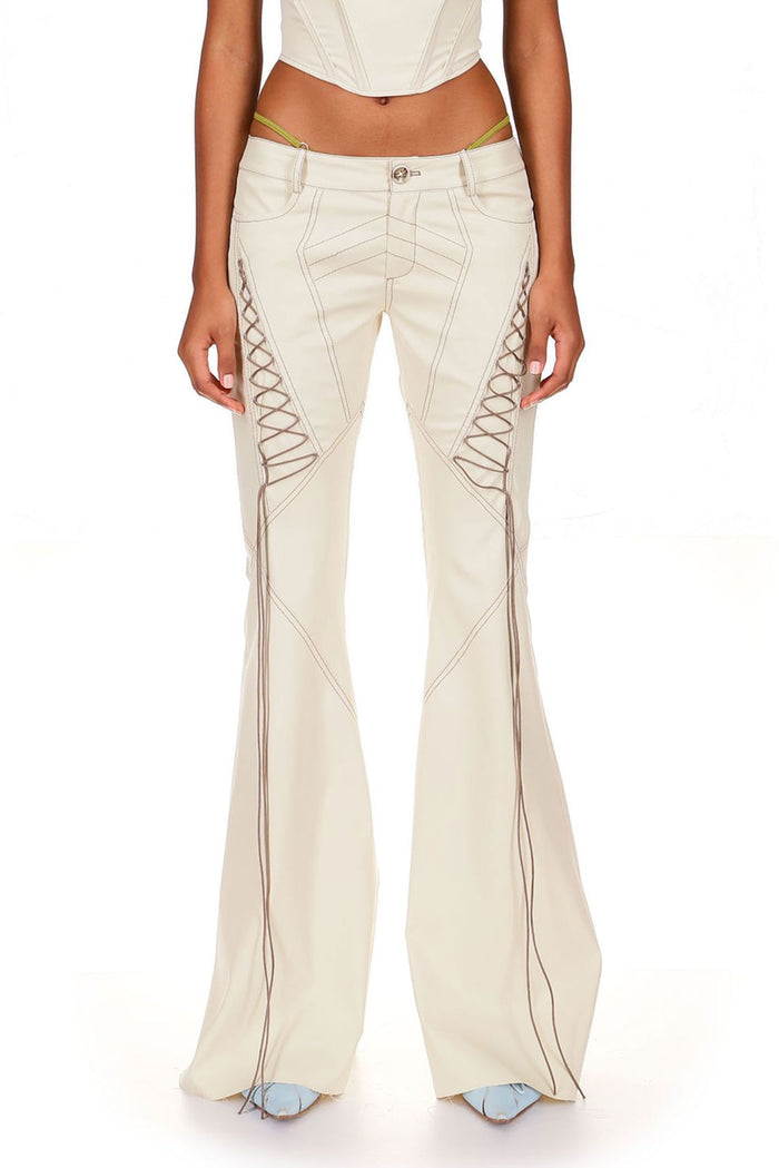 Sesame White Lace Up Flared Pants