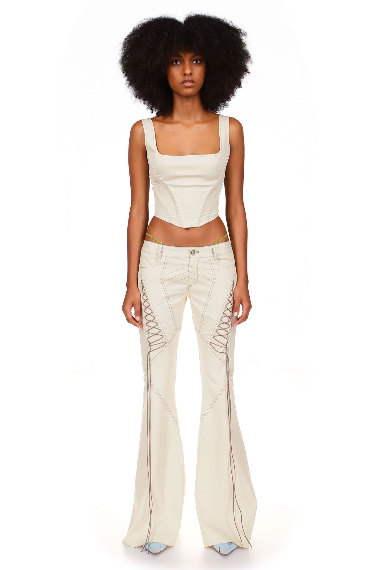 Sesame White Lace Up Flared Pants