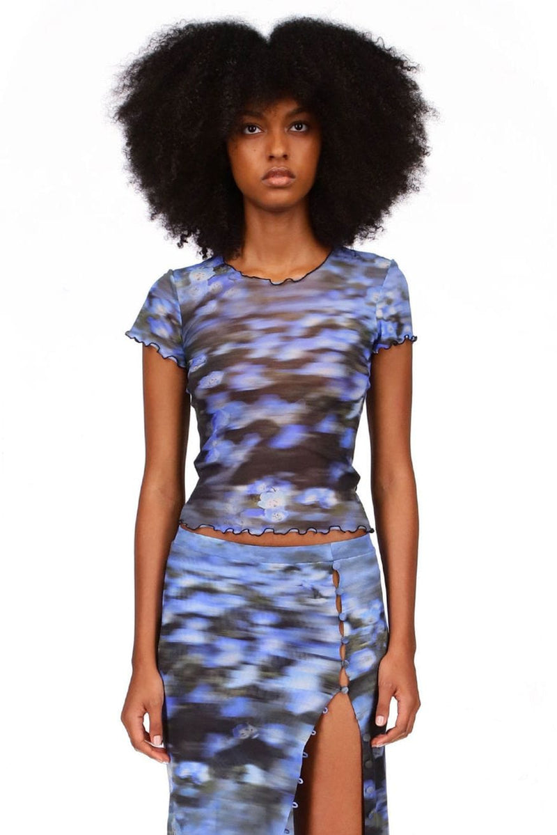 Superbloom Printed Mesh Top Lettuce Hem