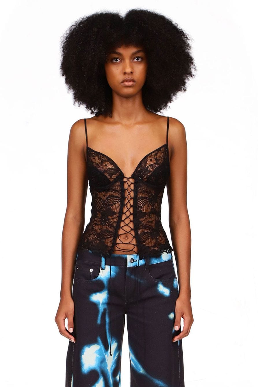 Black Lace Lace Up Top