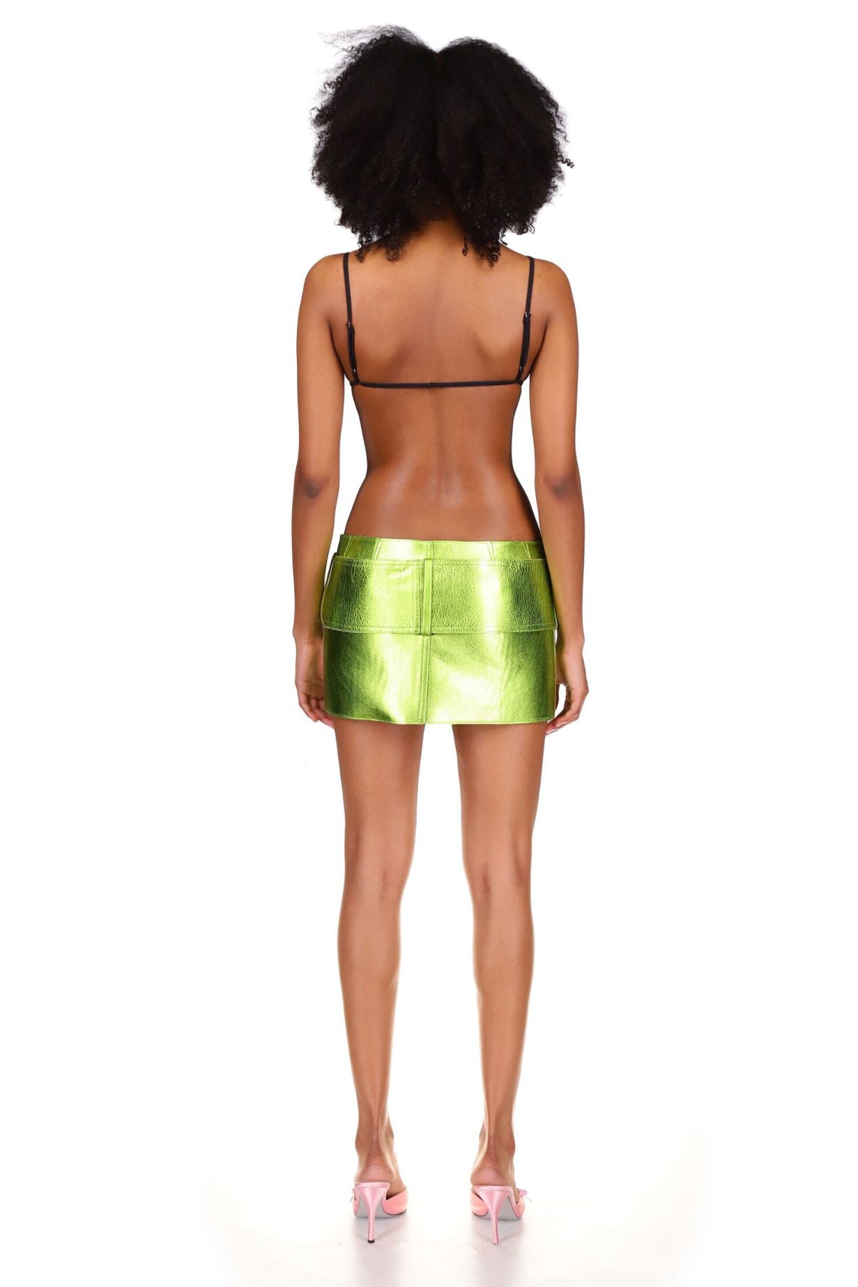 Wasabi Green Metallic Leather Belt Skirt