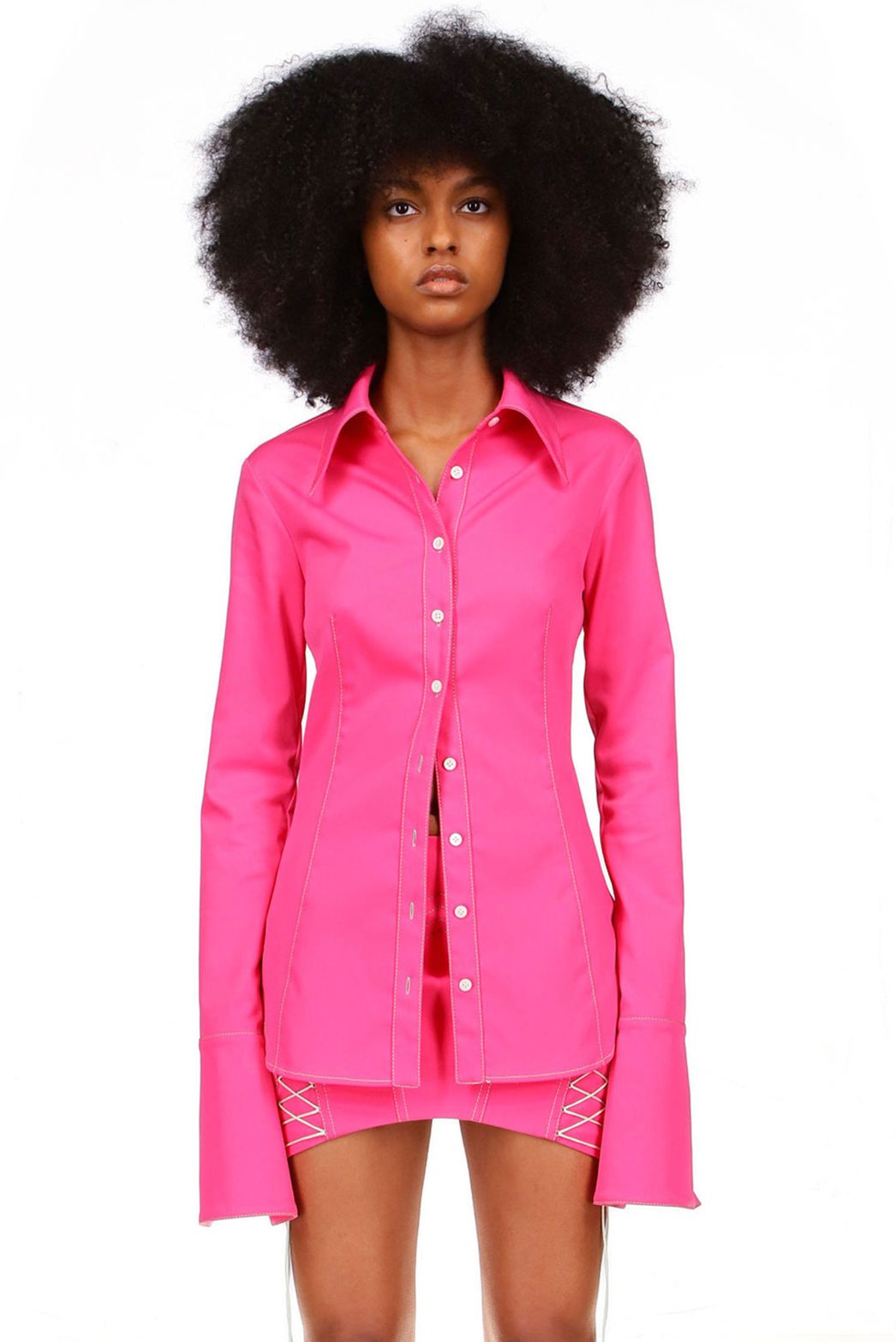 Hot Pink Fitted Button Down Shirt