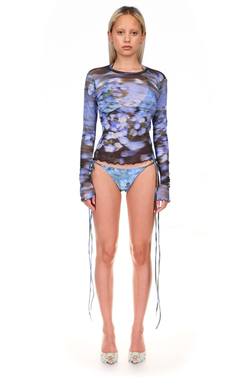 Superbloom Printed Mesh Long Sleeve Top Lettuce Hem