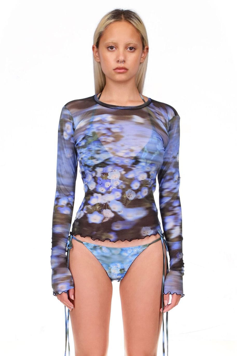 Superbloom Printed Mesh Long Sleeve Top Lettuce Hem